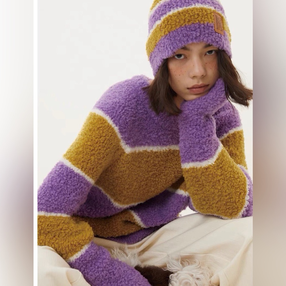 matching colorful jumper and beanie